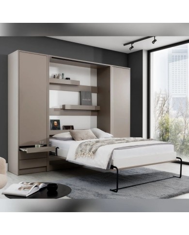 Armoire lit escamotable relevable vertical 140x200 cm taupe DELUXE