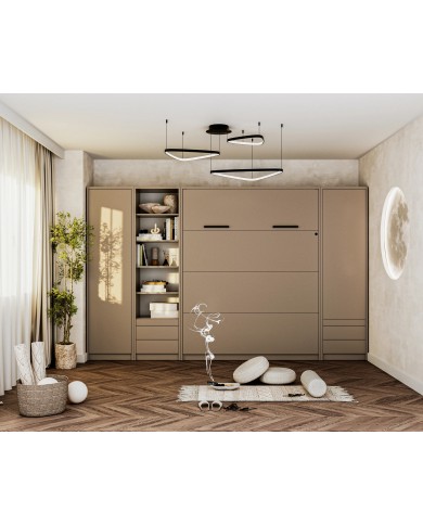 Lit escamotable 120×200 vertical taupe exclusif | DELUXE