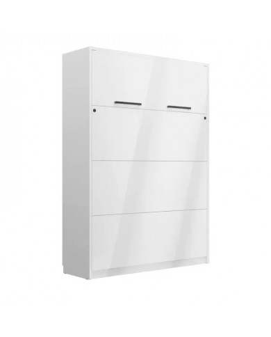 Armoire lit escamotable relevable vertical 120x200 cm blanc brillant DELUXE