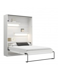 Armoire lit escamotable relevable vertical 120x200 cm blanc brillant DELUXE