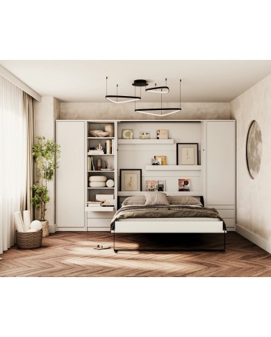 Armoire lit escamotable relevable vertical 120x200 cm blanc brillant DELUXE