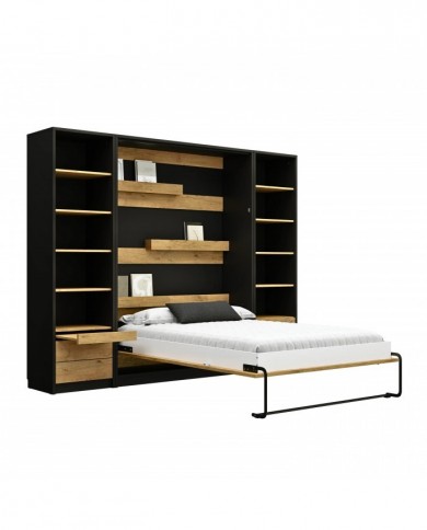 Lit escamotable vertical 160×200 chêne & noir | DELUXE Mobili & Co