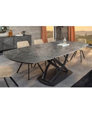 Table à manger extensible ovale EXTENSIO 130-190 cm – Plateau céramique effet marbre anthracite design moderne