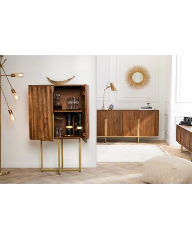 Buffet commode 4 portes 160 cm plateau et corps en bois de manguier doré BELMOND