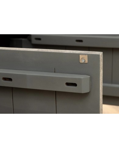 Meuble TV 4 portes 200 cm avec reliefs 3D en Bois de Manguier Gris Fumé Neoforma