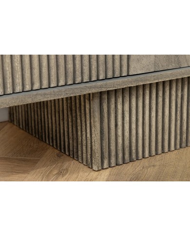 Meuble TV 4 portes 200 cm avec reliefs 3D en Bois de Manguier Gris Fumé Neoforma