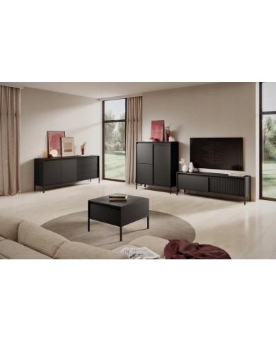 Meuble TV 2 portes Sculptural 157 cm avec façades rainurées noirs LUXOR NOIR