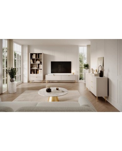 Meuble TV 1 porte 163 cm Design Sculptural & Chic Moderne sable du désert ALVORA GOLD