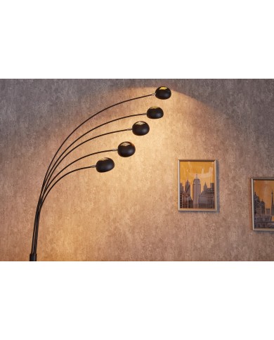 Lampadaire avec 5 branches orientables noir & or base en marbre 205 cm Five lights