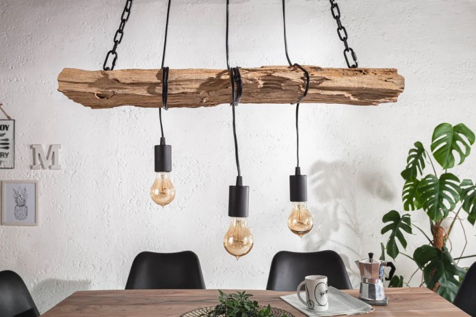 Suspension Industrielle Bois Recyclé & Métal BARRACUDA 73cm