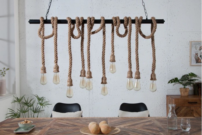 Suspension Design 10 Ampoules Corde & Métal CORDELIA 120cm