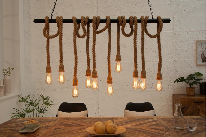 Suspension Design 10 Ampoules Corde & Métal CORDELIA 120cm