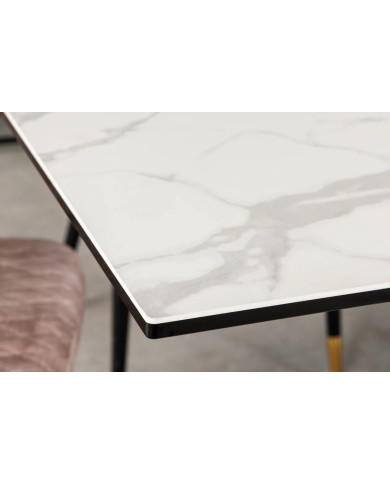 Table en céramique italienne extensible effet marbre blanc pieds métal noir 180(260)x90x76 cm Aurelia