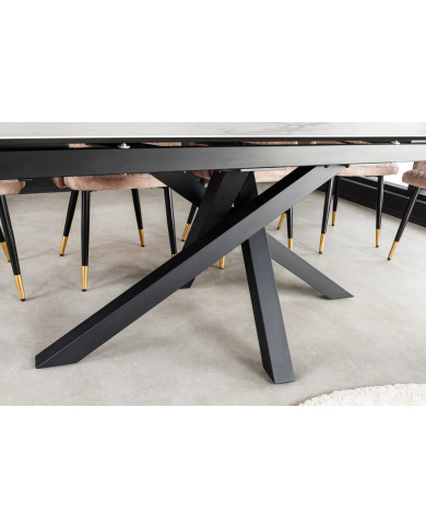 Table en céramique italienne extensible effet marbre blanc pieds métal noir 180(260)x90x76 cm Aurelia