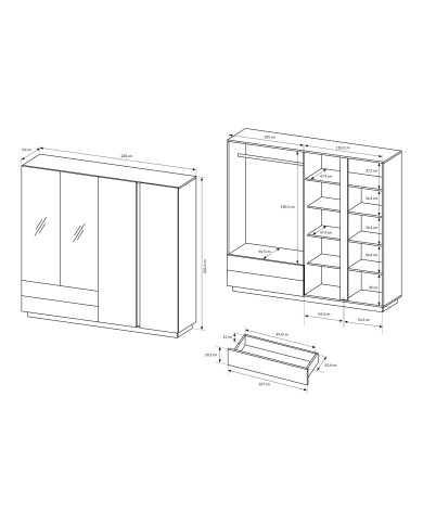 Armoire 4 portes avec 2 miroirs et 2 tiroirs 220 cm blanc brillant 220 cm Mobilinea White