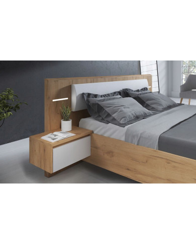 Lit avec tête de lit capitonnée et table de chevets avec LEDs intégrées 160x200 cm  Lexo