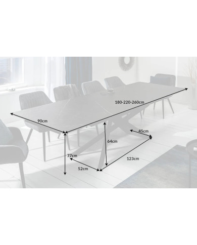 Table Extensible Céramique Gris Marbré EUPHORIA 180-260cm