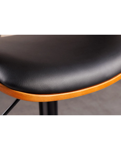Chaise de bar réglable en simili noir et bois naturel de noyer avec pieds en métal design Athan
