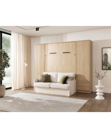 Armoire lit escamotable vertical canapé Intégré 160x200 cm chêne huilé intégral DELUXE
