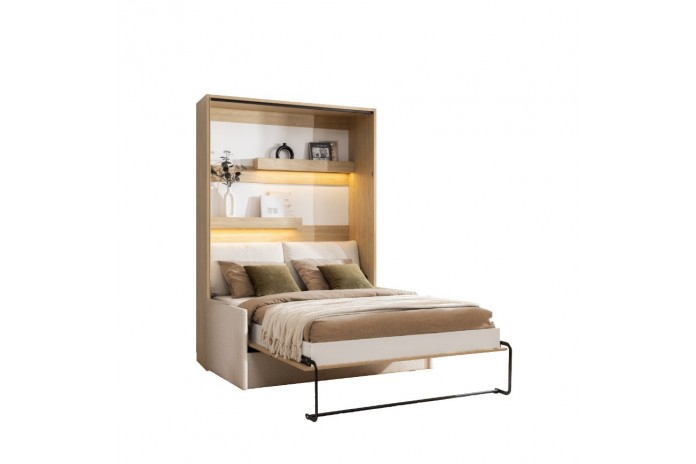 Armoire lit escamotable vertical canapé Intégré 160x200 cm chêne huilé intégral DELUXE