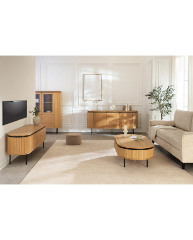 Buffet ATHOS 160 cm — Chêne Naturel & Pieds Noirs métal  Le meuble qui impose l’ordre. Le style en plus.