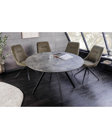 Table Ronde Aspect Pierre Grise & Métal ATHENA 100cm