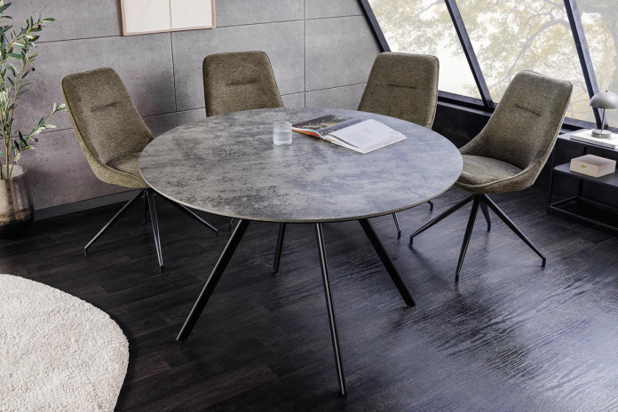 Table Ronde Aspect Pierre Grise & Métal ATHENA 100cm