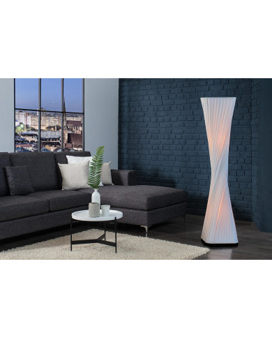 Lampadaire spirale blanc & base bois de manguier 120 cm Lumina spiral