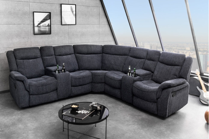 Canapé Panoramique Cinéma 5 Places Tissu Gris CANNES 5