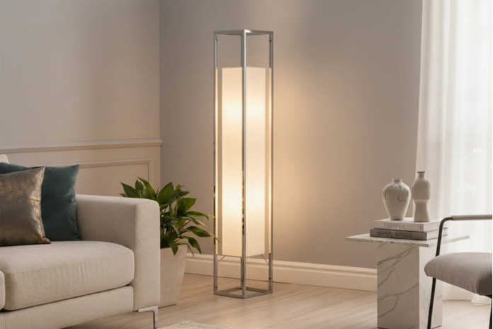 Lampadaire Design AGAPE Blanc & Argent 120 cm