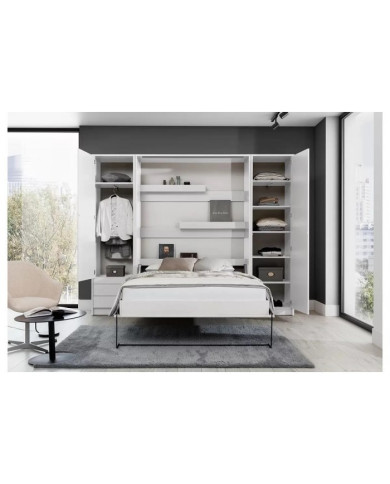 Pack Lit Escamotable DELUXE Blanc Mat 140×200 – Confort Hôtelier + Oreillers Offerts