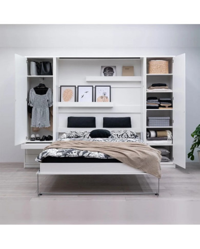 Pack Lit Escamotable DELUXE Blanc Mat 140×200 – Confort Hôtelier + Oreillers Offerts