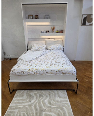 Pack Lit Escamotable DELUXE Blanc Mat 140×200 – Confort Hôtelier + Oreillers Offerts