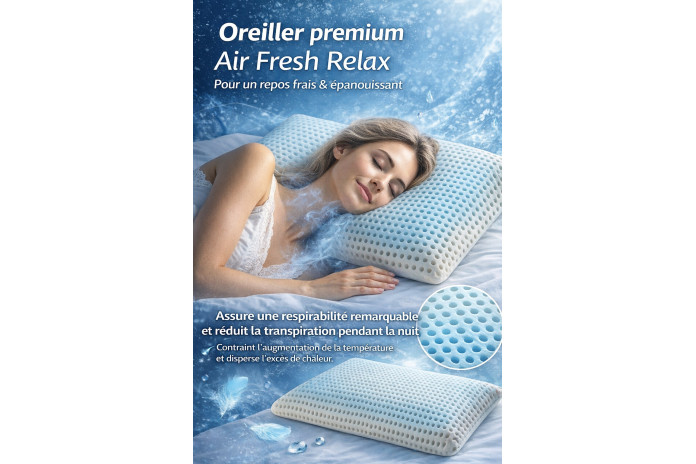Oreiller Air Fresh Relax – Anti-transpiration & Gel rafraîchissant Le confort thermorégulant nouvelle génération
