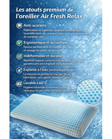 Oreiller Air Fresh Relax – Anti-transpiration & Gel rafraîchissant Le confort thermorégulant nouvelle génération