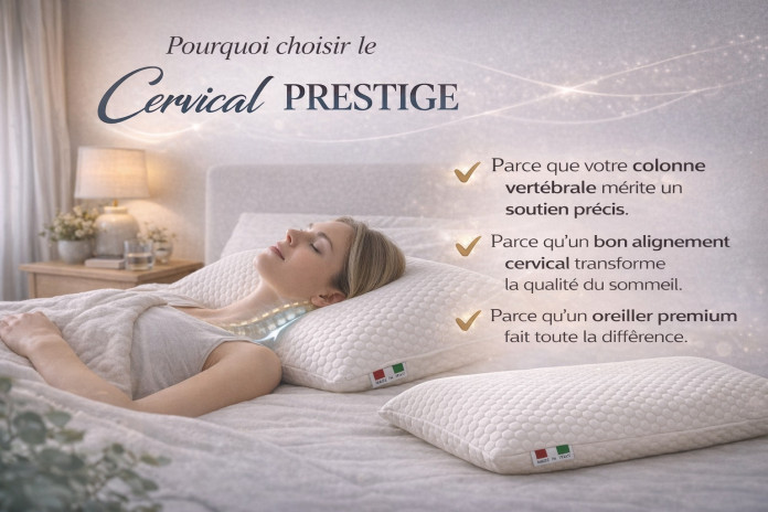 Oreiller Cervical Prestige – Mémoire de forme ergonomique haute performance
