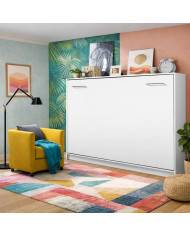 Armoire lit escamotable relevable horizontal 140x200 cm blanc mat Premium