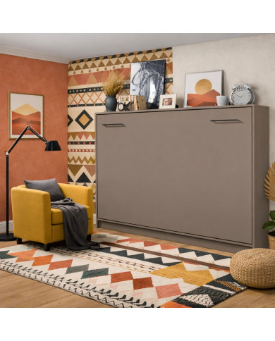 Armoire lit escamotable relevable horizontal 140x200 cm taupe Premium