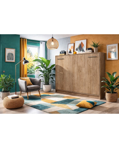 Armoire lit escamotable relevable horizontal 140x200 cm Chêne Sonoma Premium
