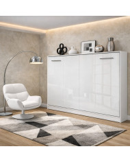 Armoire lit escamotable relevable horizontal 140x200 cm blanc brillant Premium