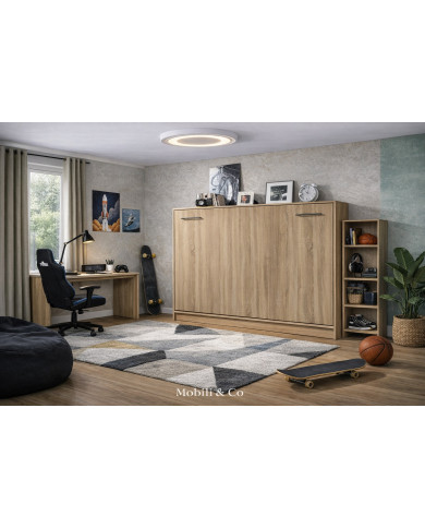 Armoire lit escamotable relevable horizontal 90x200 cm chêne sonoma Premium