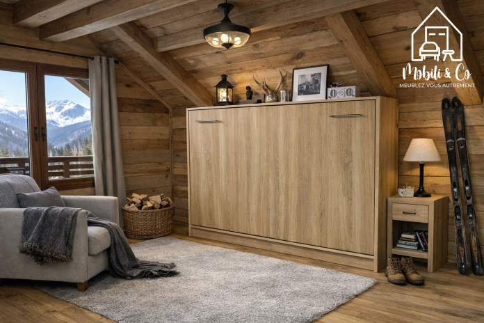 Armoire lit escamotable relevable horizontal 140x200 cm Chêne Sonoma Premium