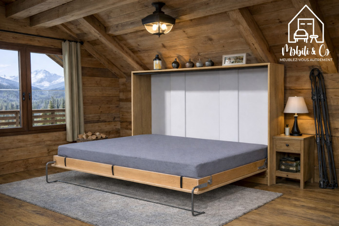 Armoire lit escamotable relevable horizontal 140x200 cm Chêne Sonoma Premium