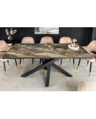 Table en céramique italienne extensible effet marbre taupe pieds métal noir 180(260)x95x76 cm Aurelia