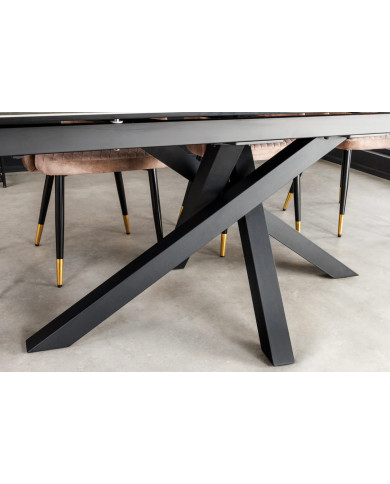 Table en céramique italienne extensible effet marbre taupe pieds métal noir 180(260)x95x76 cm Aurelia