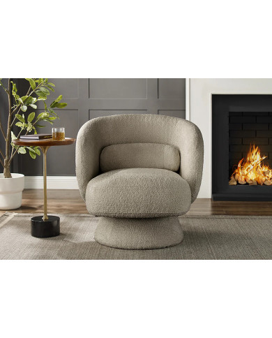 Fauteuil rotatif à 360° en tissu bouclé taupe LOUNGE