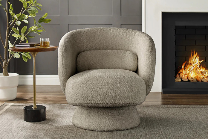 Fauteuil rotatif à 360° en tissu bouclé taupe LOUNGE