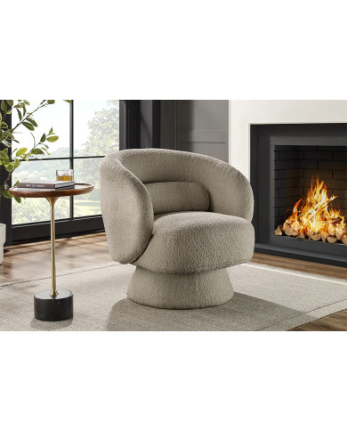 Fauteuil rotatif à 360° en tissu bouclé taupe LOUNGE
