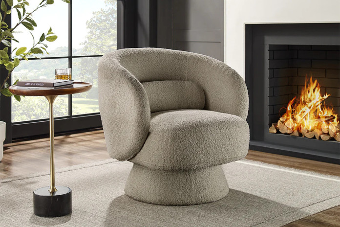 Fauteuil rotatif à 360° en tissu bouclé taupe LOUNGE