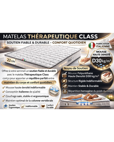 Matelas mousse haute densité Thérapeutique Class – soutien ergonomique, confort durable – fabriqué en Italie